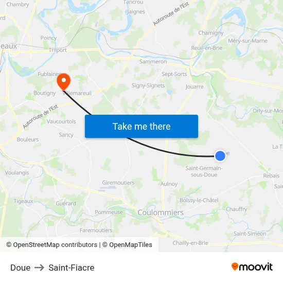 Doue to Saint-Fiacre map