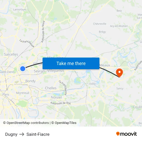 Dugny to Saint-Fiacre map