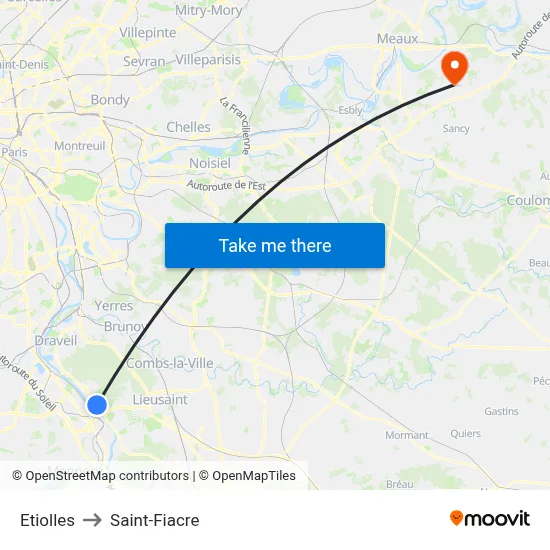 Etiolles to Saint-Fiacre map