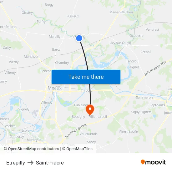 Etrepilly to Saint-Fiacre map
