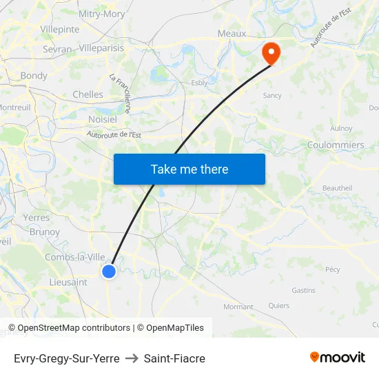 Evry-Gregy-Sur-Yerre to Saint-Fiacre map