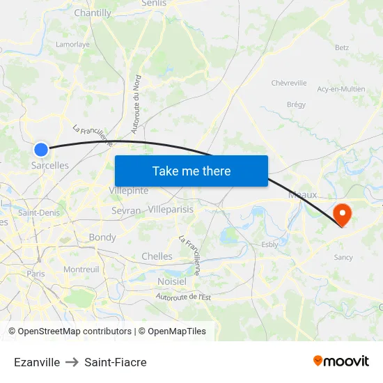 Ezanville to Saint-Fiacre map