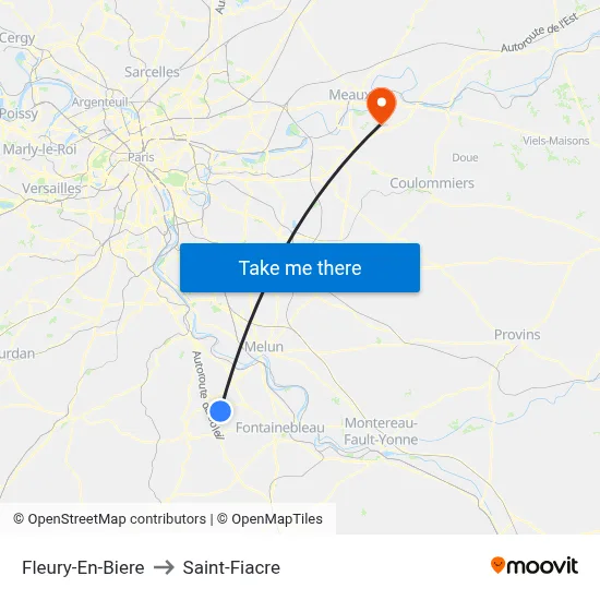 Fleury-En-Biere to Saint-Fiacre map