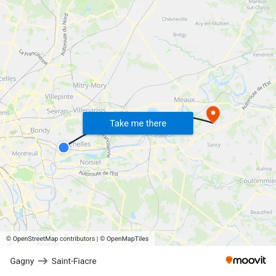 Gagny to Saint-Fiacre map