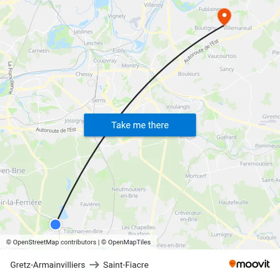 Gretz-Armainvilliers to Saint-Fiacre map