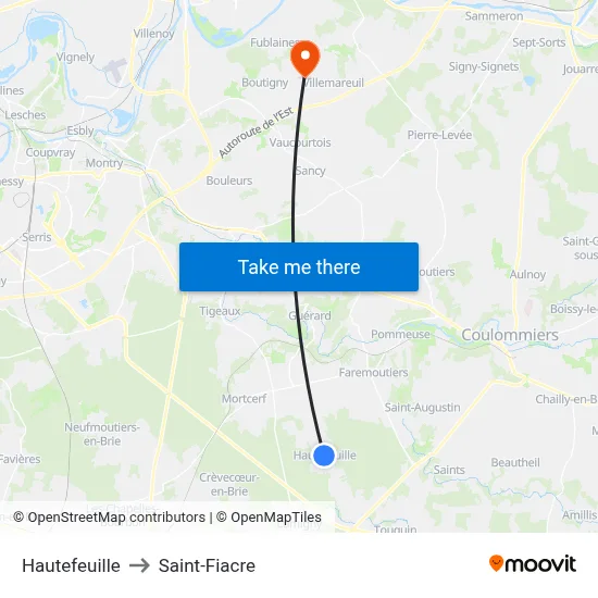 Hautefeuille to Saint-Fiacre map
