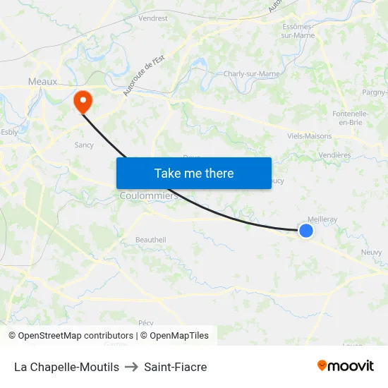 La Chapelle-Moutils to Saint-Fiacre map