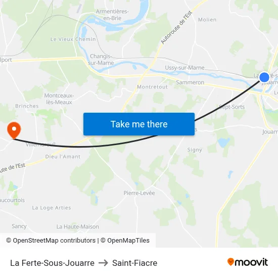 La Ferte-Sous-Jouarre to Saint-Fiacre map