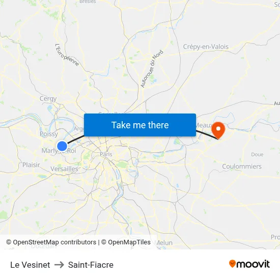 Le Vesinet to Saint-Fiacre map
