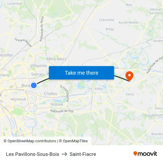 Les Pavillons-Sous-Bois to Saint-Fiacre map