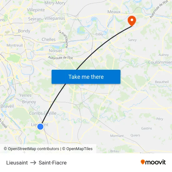 Lieusaint to Saint-Fiacre map