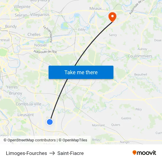 Limoges-Fourches to Saint-Fiacre map