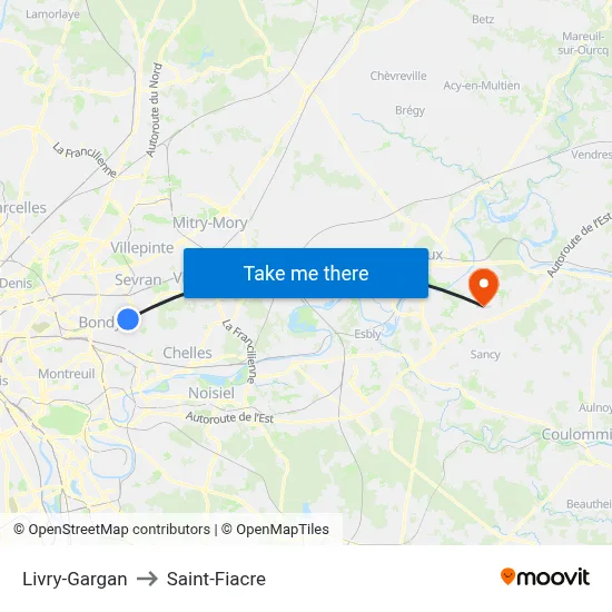 Livry-Gargan to Saint-Fiacre map