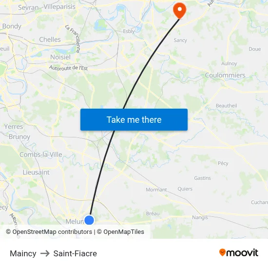 Maincy to Saint-Fiacre map