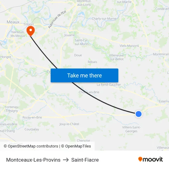 Montceaux-Les-Provins to Saint-Fiacre map