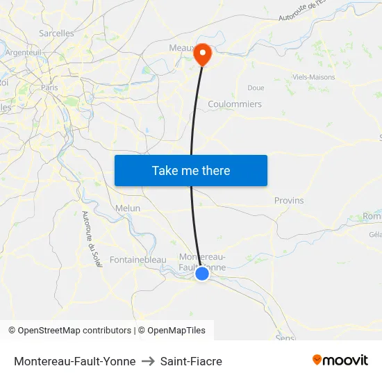 Montereau-Fault-Yonne to Saint-Fiacre map