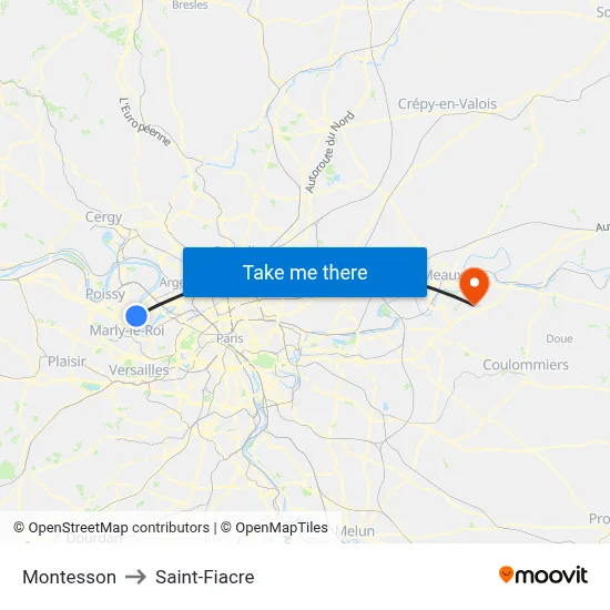Montesson to Saint-Fiacre map