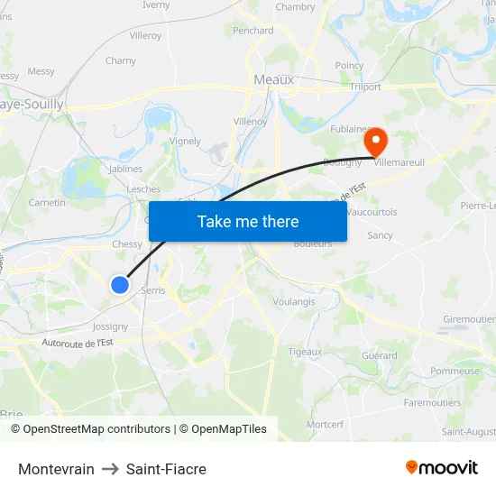 Montevrain to Saint-Fiacre map