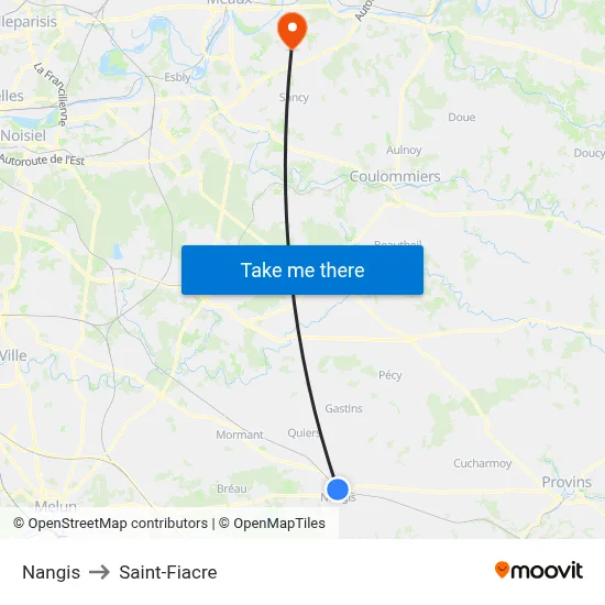Nangis to Saint-Fiacre map