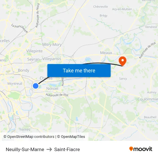 Neuilly-Sur-Marne to Saint-Fiacre map
