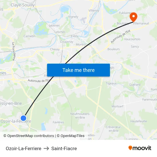 Ozoir-La-Ferriere to Saint-Fiacre map