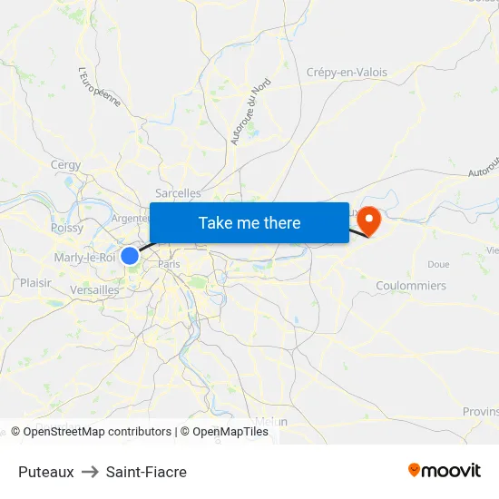 Puteaux to Saint-Fiacre map