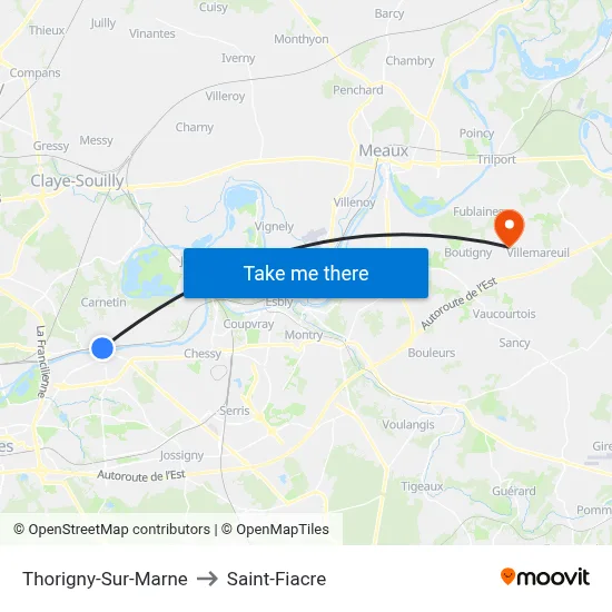 Thorigny-Sur-Marne to Saint-Fiacre map