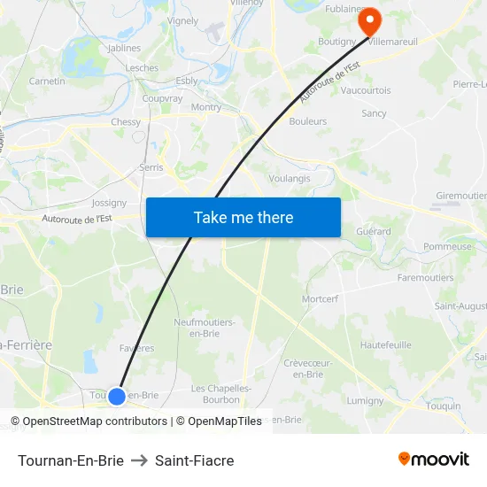 Tournan-En-Brie to Saint-Fiacre map