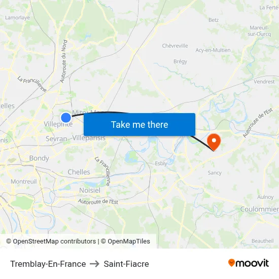 Tremblay-En-France to Saint-Fiacre map
