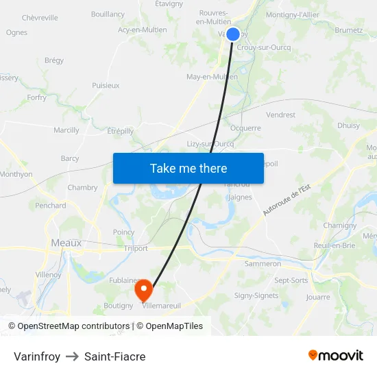 Varinfroy to Saint-Fiacre map