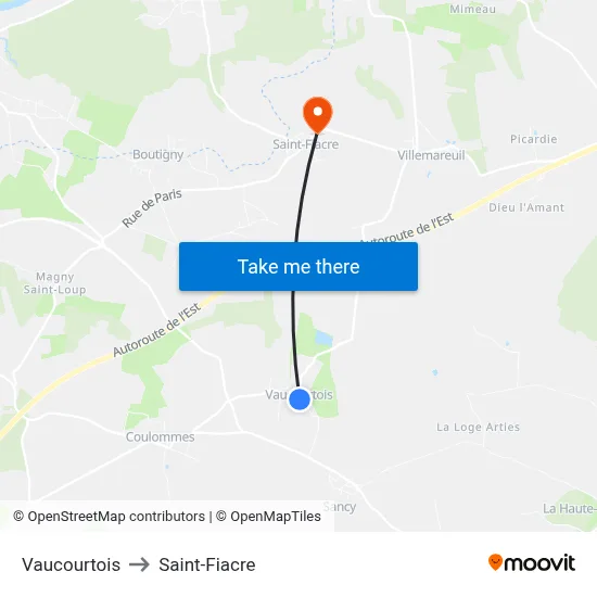 Vaucourtois to Saint-Fiacre map