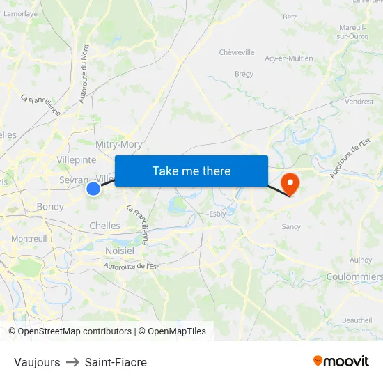 Vaujours to Saint-Fiacre map