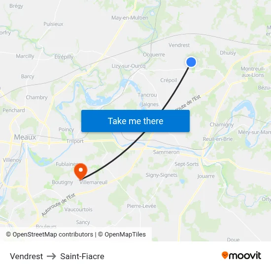 Vendrest to Saint-Fiacre map