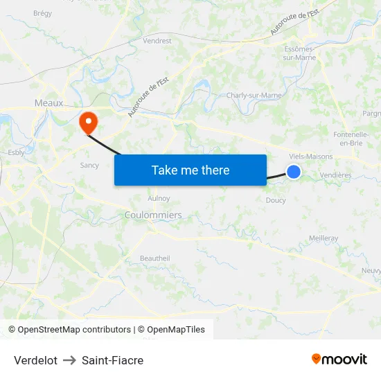 Verdelot to Saint-Fiacre map