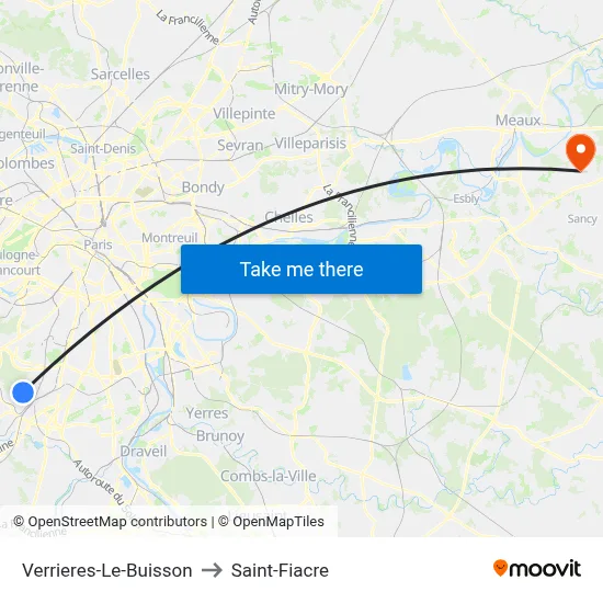 Verrieres-Le-Buisson to Saint-Fiacre map