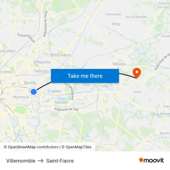 Villemomble to Saint-Fiacre map