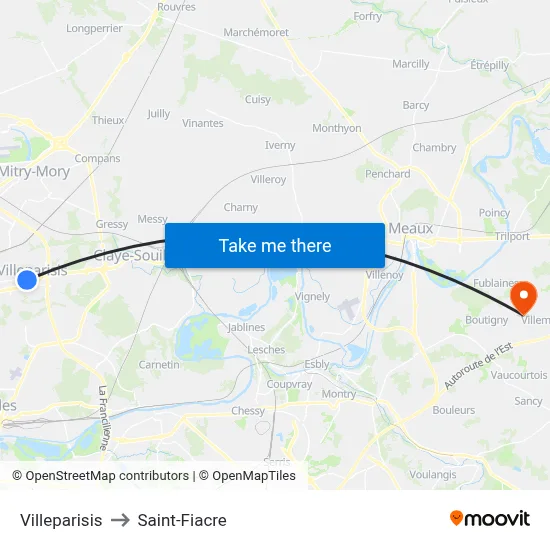 Villeparisis to Saint-Fiacre map