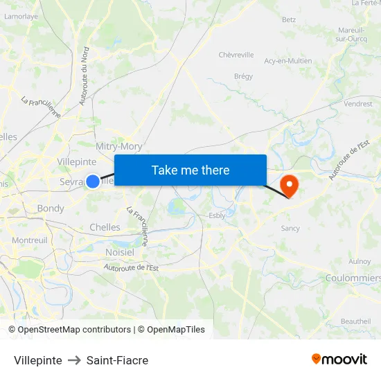 Villepinte to Saint-Fiacre map