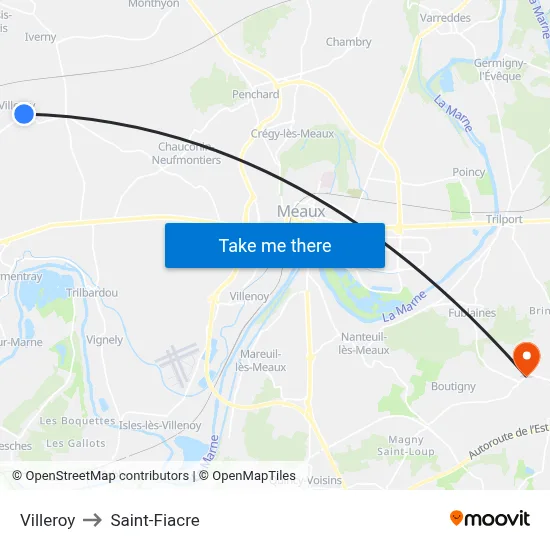 Villeroy to Saint-Fiacre map