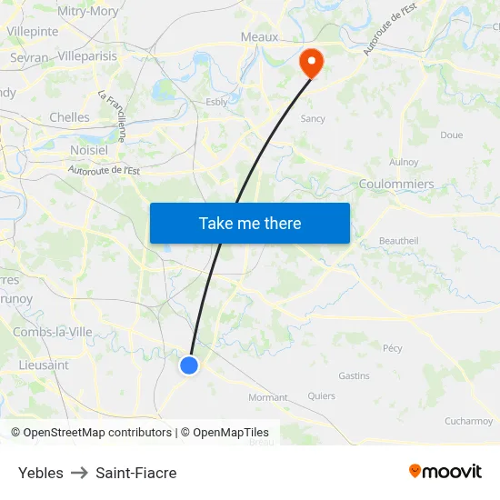 Yebles to Saint-Fiacre map