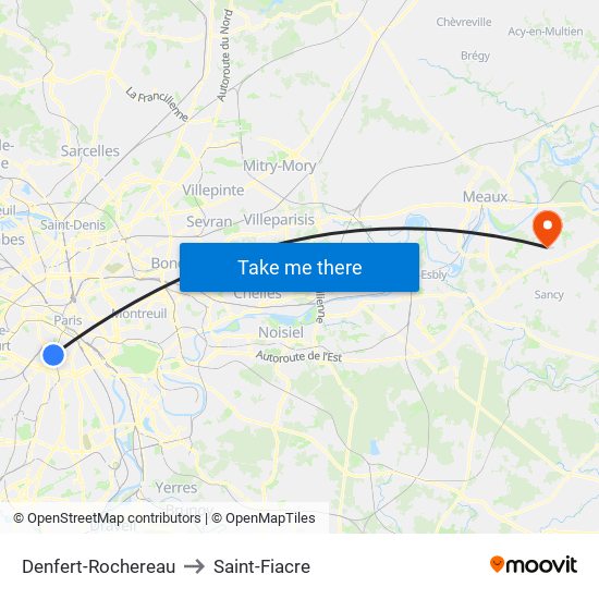 Denfert-Rochereau to Saint-Fiacre map