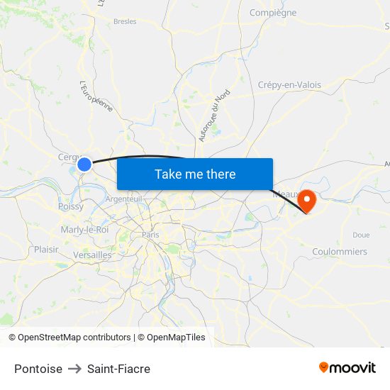 Pontoise to Saint-Fiacre map