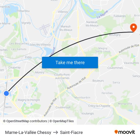 Marne-La-Vallée Chessy to Saint-Fiacre map