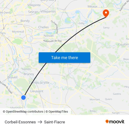 Corbeil-Essonnes to Saint-Fiacre map