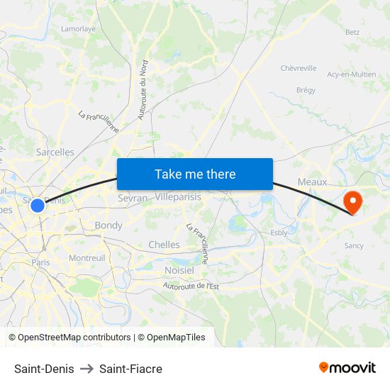 Saint-Denis to Saint-Fiacre map