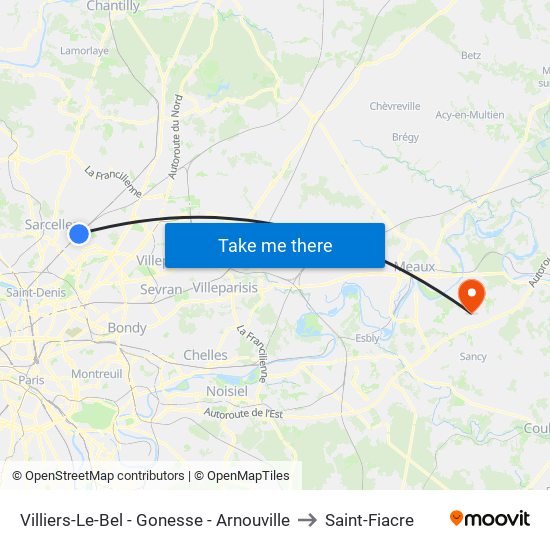 Villiers-Le-Bel - Gonesse - Arnouville to Saint-Fiacre map