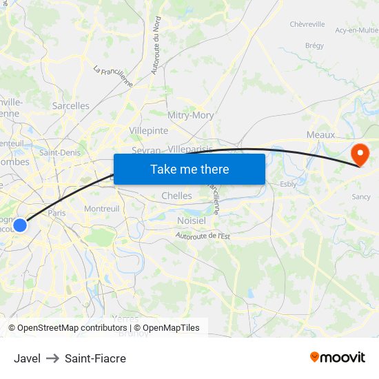 Javel to Saint-Fiacre map