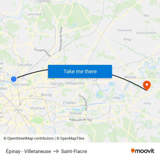 Épinay - Villetaneuse to Saint-Fiacre map