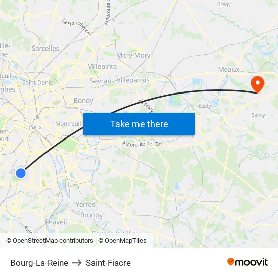 Bourg-La-Reine to Saint-Fiacre map