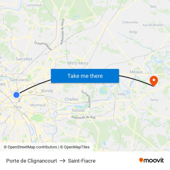 Porte de Clignancourt to Saint-Fiacre map